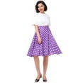 thumbnail image 4 of IBTOM CASTLE Women Pleated Vintage Skirt Floral Print A-Line Midi Skirts 50s Polka Dots Knee-Length Flared Swing Cocktail Party Dresses XXL Purple - Polka Dots, 4 of 8