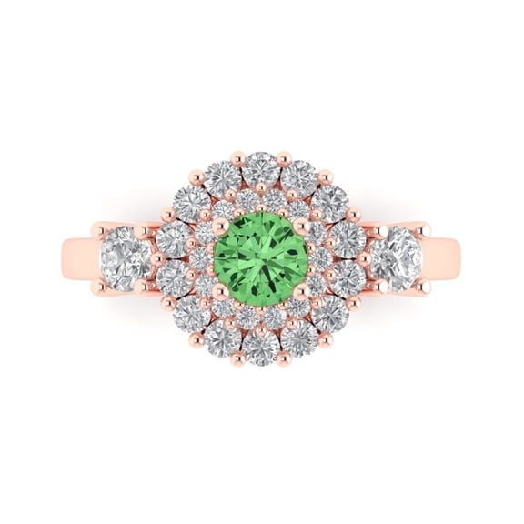 Halo Engagement Ring for Women - 1.4ct Simulated Green Diamond in 18K Rose Gold Promise Ring