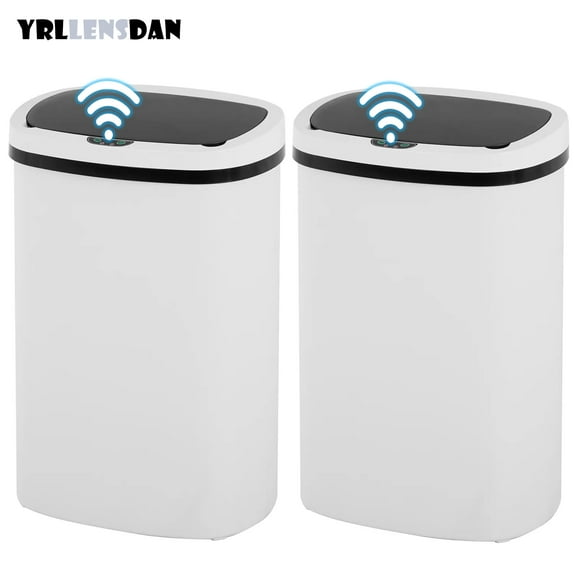 YRLLENSDAN Kitchen Trash Can 13 Gallon Size, Touchless Trash Can 13 Gallon, Motion Sensor Trash Can with Lid, Automatic Garbage Can 13 Gallon,Plastic Tall Trash Bin 2 Pack, White