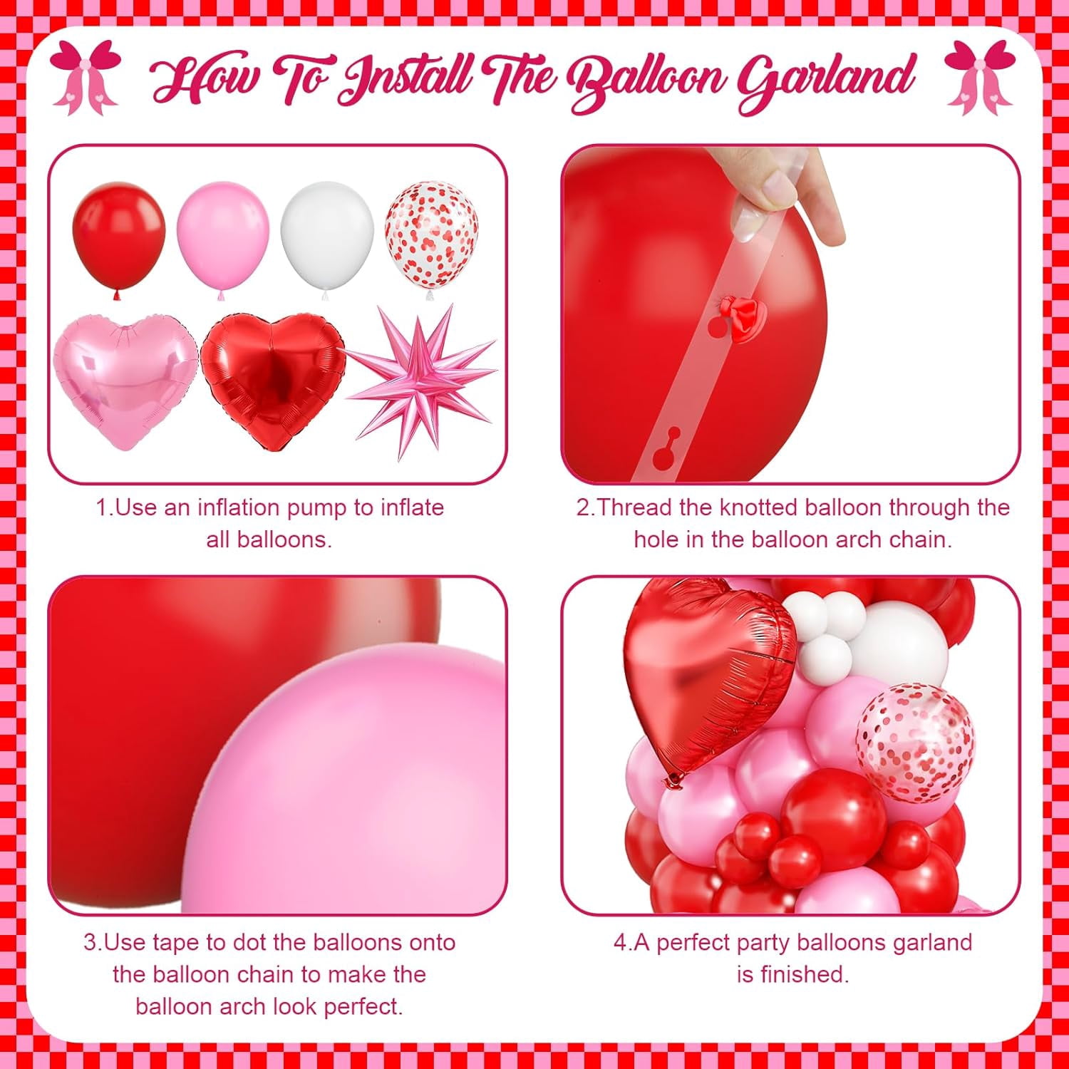 Pink Balloon Garland Arch Kit with Heart Balloons and Star Balloons for Party Decorations