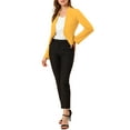 thumbnail image 3 of Women's Work Office Blazer Collarless Business Casual Suit Jacket Cropped Blazer XS Yellow, 3 of 9