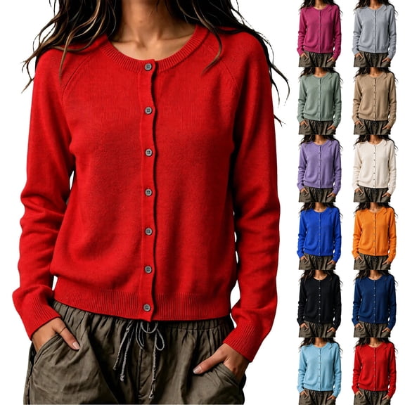 Cardigan Sweaters for Women Oversized Knit Button Up Cardigan Green XS