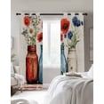 thumbnail image 4 of Red Flower Blackout Curtains for Bedroom Living Room Darkening Curtains 63 Inches Long Vintage Blue Poppy Floral Daisy Patriotic Window Curtain 2 Panels Set Window Treatment Grommet Drapes 52"x63", 4 of 9