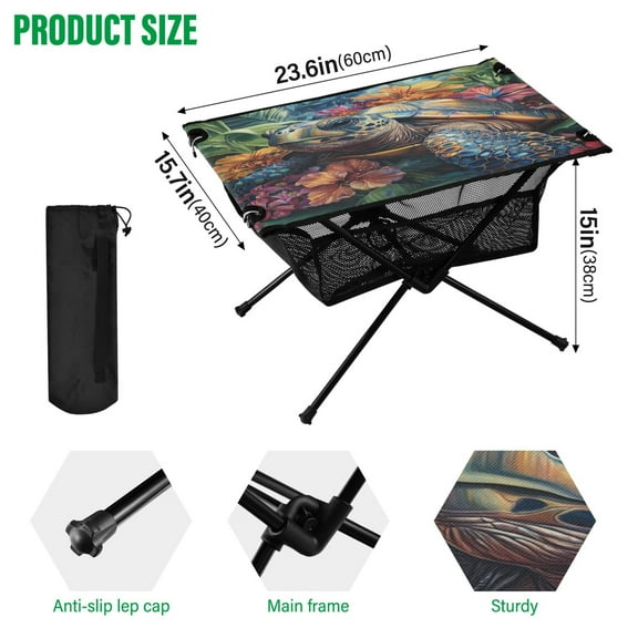 BZSMCE Camping Tables Simple Folding Table Tropical Turtle Escape Pattern Size:23.6*15.7in