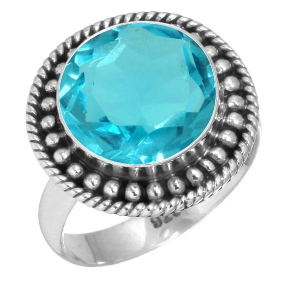 925 Sterling Silver Ring For Women - Teens Blue Quartz Gemstone Silver Ring Size 5 December Birthstone Simple Silver Ring Size 5 Thanksgiving Gift For Ladies 925 Silver Gemstone Jewelry