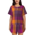 thumbnail image 1 of Balery Purple Yellow Buffalo Plaid Conjunto de Pijama para Mujer con Estampado, Dos Piezas de Manga Corta y Shorts, Ropa de Dormir Suave con Cuello Redondo y Bolsillos-4X-Large, 1 of 6