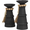 thumbnail image 5 of DecMode 2 Candle Black Wood Handmade Textured Matte Candle Holder with Beaded Garland Accent, Set of 2, 5 of 12