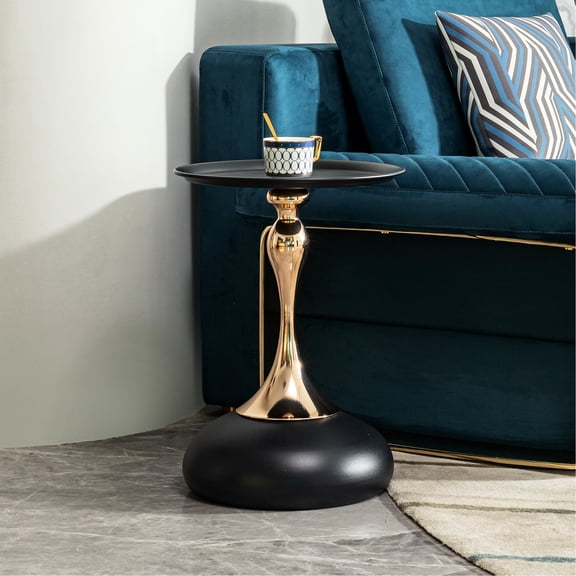 Small Round Living Room Desk - Black Coffee Side End Table, Stylish With Gold , Versatile And Practical, Easy Assembly Exhibited Space Table Functional, Needed