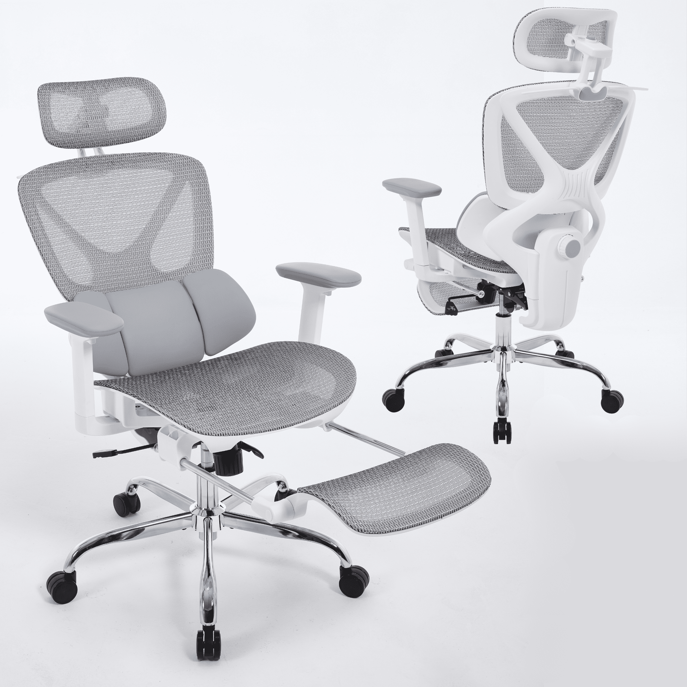 Guyou Ergonomic Office Chair, Mesh Desk Chair with Adjustable 3D Armrests, Lumbar Support, 2D Headrest, Tilt, Grey