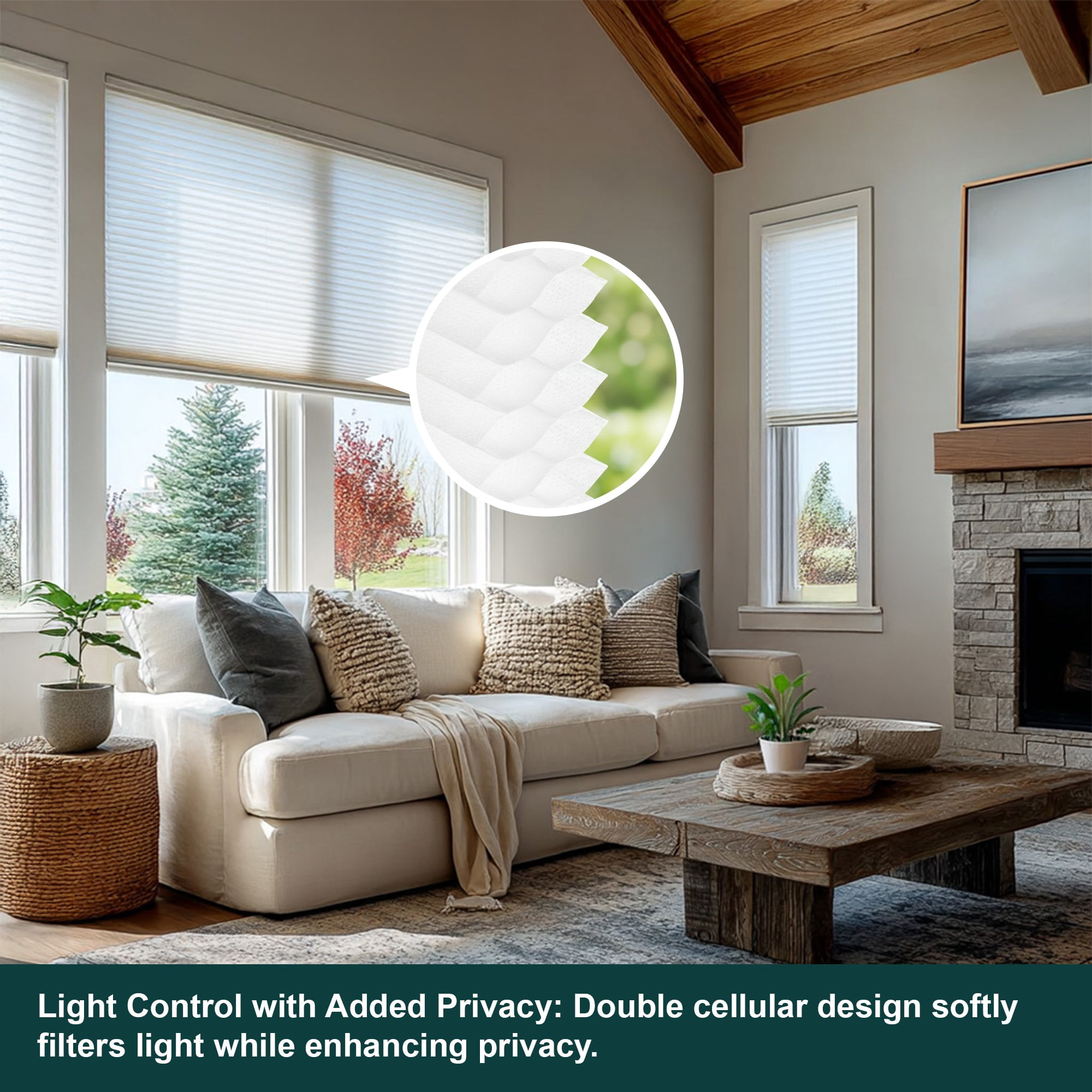 Chicology 44"W X 72"H Cordless Double Cell Cellular Shades Light Filtering White