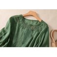 thumbnail image 6 of Women's 2 Piece Set, Embroidered Round Neck Top and Wide Leg Pants, Cotton Linen Matching Outfit for Casual Wear, Daily Outfits, Vacation, and Lounge-Green, 6 of 7