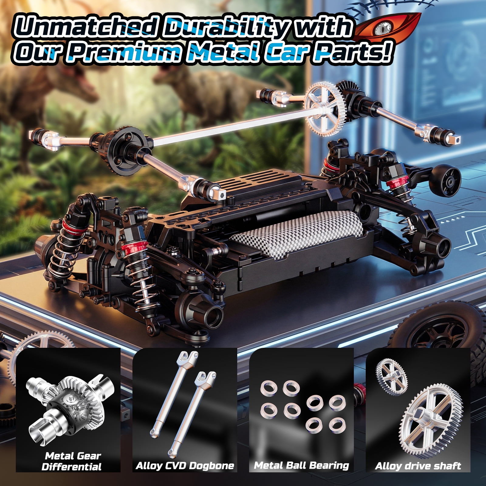DEERC 9308E 1:16 Fast RC Cars for Boys Age 8-12 RC Monster Truck 40 KPH,All Terrain 4WD High Speed Dinosaur Truck 2 Car Shell,2.4Ghz Off-Road Remote Control Cars with 2 Batteries, Toy Gift for Kids