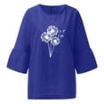 thumbnail image 4 of Hauts d'Été pour Femmes 2023 Haut Sexy Imprimé Régulier Bouton Col Rond Manches Courtes Manches Trois-Quarts Boho Grande Taille T-Shirt pour Femmes, 4 of 5