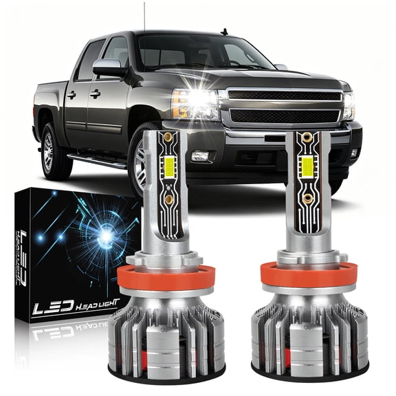 For Chevy Silverado 1500 2500HD 2007-2015 LED Headlight H11 Low Beam Bulbs Combo, 6000K Super Bright White, Pack Of 2