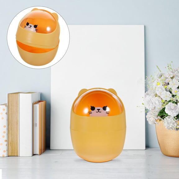 EXHUMKY Small Orange Desktop Trash Can for Kitchen, Office, Living Room, Compact Waste Bin for Back to School, 1 Set