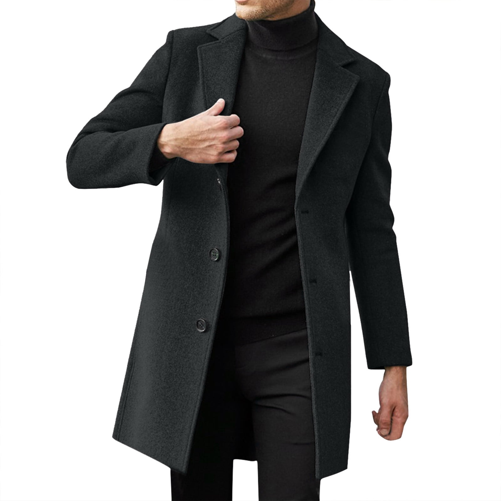 HAXMNOU Men Wool Coat Winter Trench Coats Long Sleeve Button HAXMNOU Men Wool Coat Winter Trench Coats Long Sleeve Button