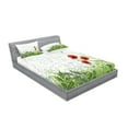 thumbnail image 2 of Ambesonne Floral Fitted Sheet & Pillow Sham Set, Red Poppies Dragonfly, Full, Green Red, 2 of 2