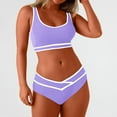 thumbnail image 6 of Women's Bikini Sets Sporty Colorblock Two Piece Swimsuit High Waisted Bathing Suits for Women Bikini Swimwear Purple XL Clearance, 6 of 7