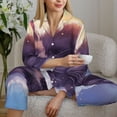 thumbnail image 5 of KLL Colorful Cloud Sleeping Cat Print Women's Long Sleeve Pajamas with Pants Sleepwear Loungewear 2 Set-Large, 5 of 7