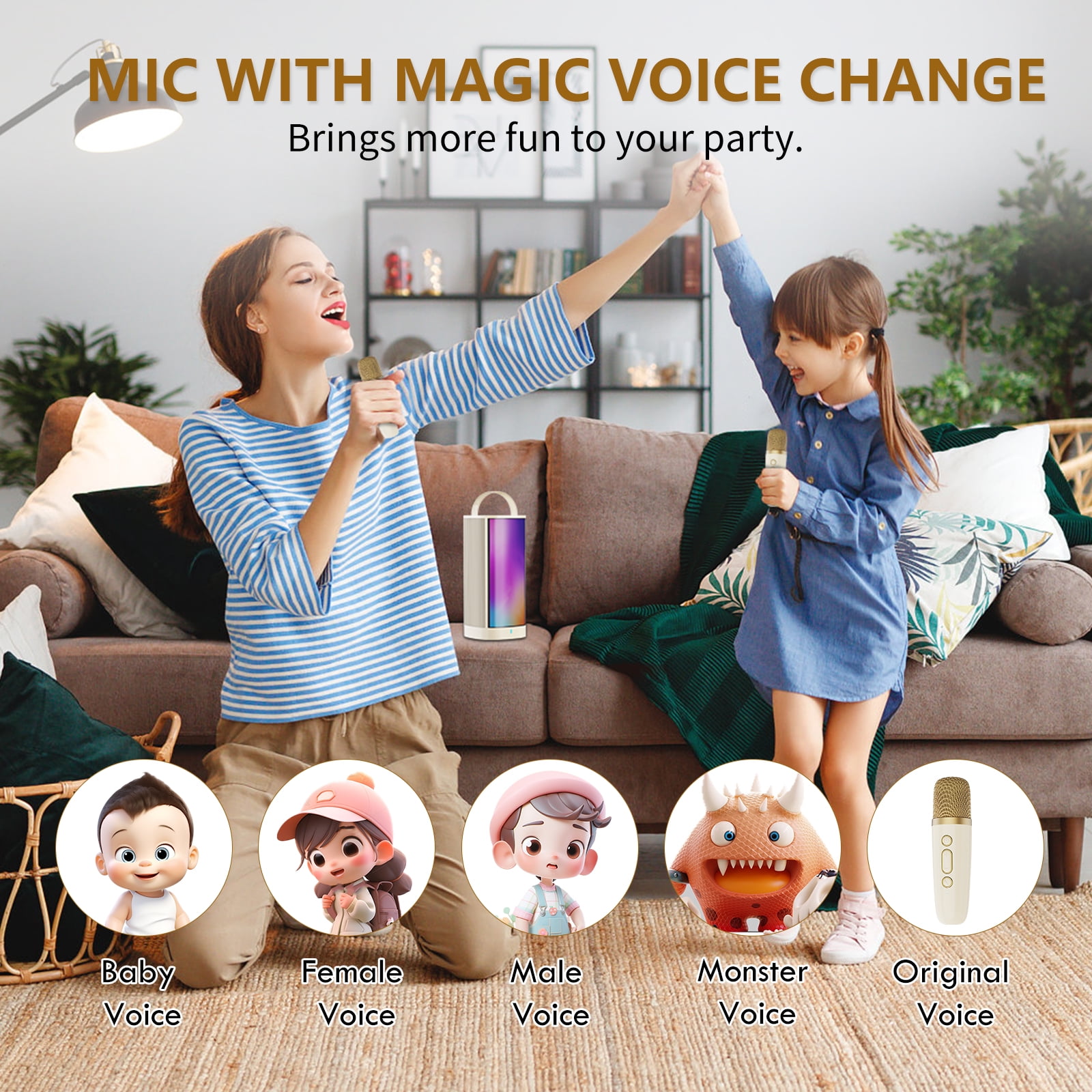 JAUYXIAN Karaoke Machine for Kids Adults, Portable Karaoke Speaker Bluetooth with Rgb Lights, 2 Mics, Usb, Best Gift for Girls/ Boys
