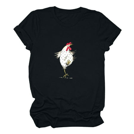

Crop Tops for Women Sequin Tops for Women Women s Short Sleeve T-shirt Good Luck Chicken Funny Print Print Tops High Top Women Maternity Tops New Arrival Black 2XL