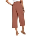 thumbnail image 4 of Tianiyouqing Plus Size Linen Capri Pants for Women High Waist Drawstring Wide Leg Lightweight Cropped Pants Elastic Comfy Work Gauze Pants with Pockets Vermilion M, 4 of 9