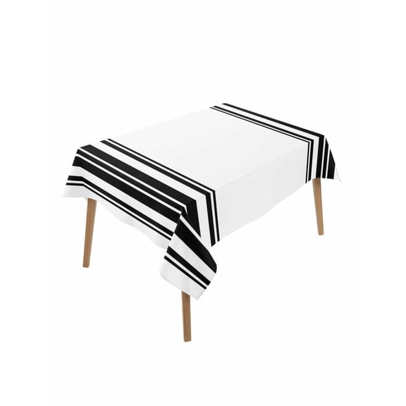 Black Striped Rectangle Tablecloth, Modern White Striped Abstract Art Aesthetics Waterproof & StainResistant Tablecloth, Oil-proof Table Cover for Dining/Party/Wedding/Camping/Buffet 60x84 In