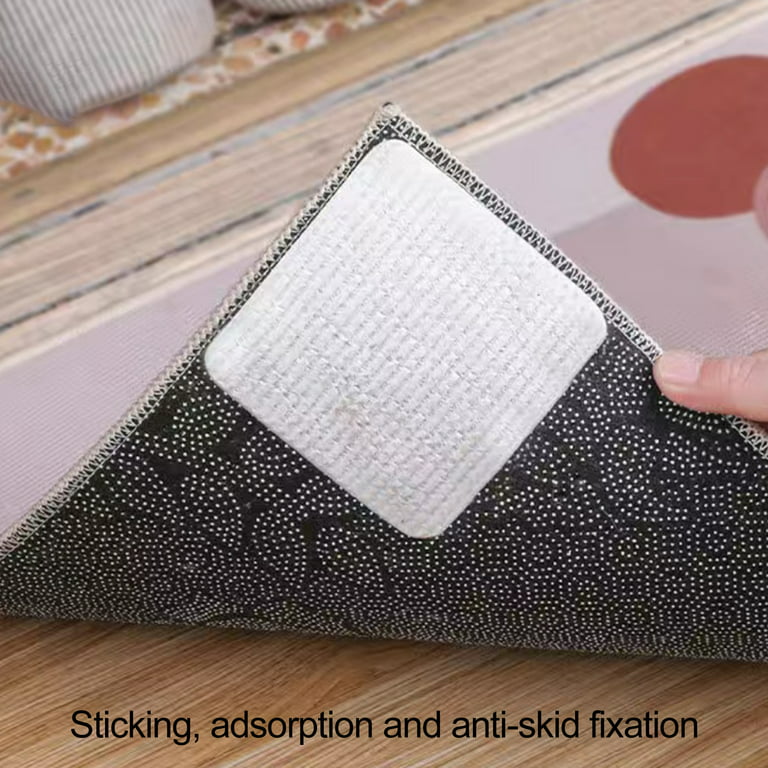 4Pcs Grippers for Rugs, Non Slip Rug Pads for Hardwood Floors and Tiles,  Reusable and Washable Rug Tape for Area Rugs, Dual Sided Adhesive Rug Pad  Gripper Keep Corners Flat 