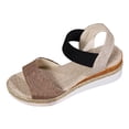 thumbnail image 4 of Rokment Women's Beach Platform Wedge Dressy Sandals Comfortable Breathable Color Block Linen Elastic Ankle Strap Espadrilles Walking Sandals Casual Chunky High Heel Dress Summer Shoes Brown Size 7, 4 of 5