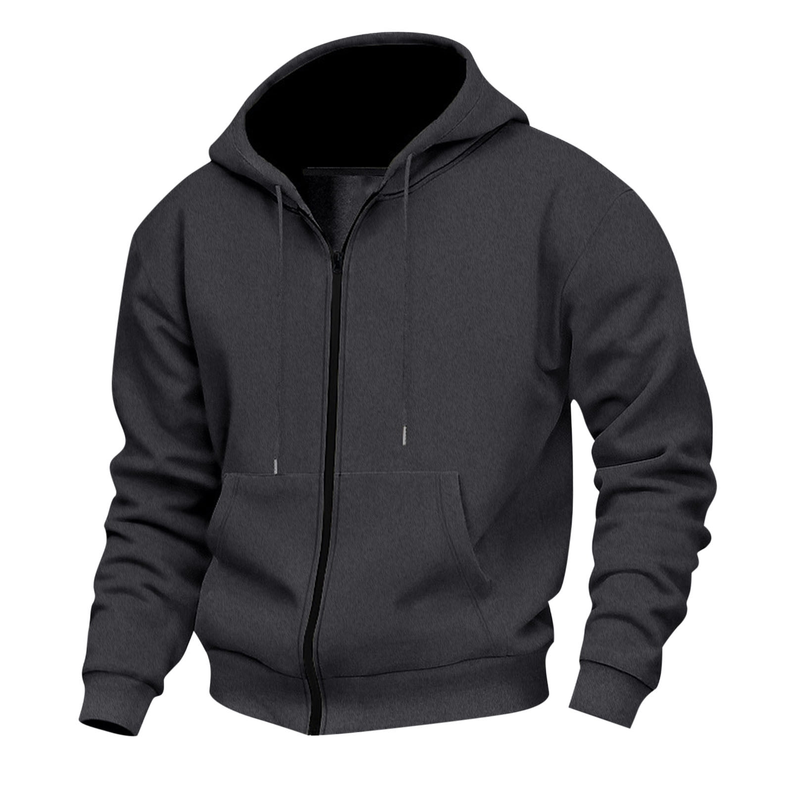 CFLVAEK Big and Tall Hoodies for Men Zippered Oversized Hoodie Sweatshirts Fall Winter Long Sleeve Hooded Jackets with Pockets Dark Gray XXL