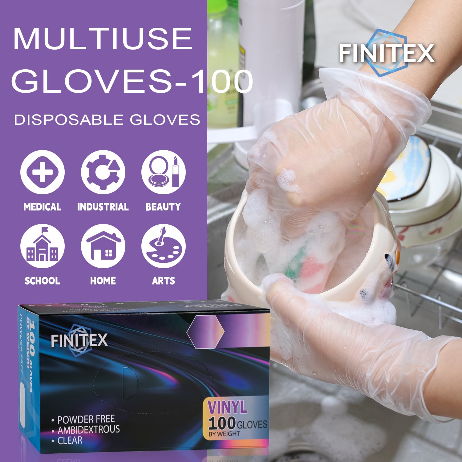 Finitex 1000 Count Vinyl Gloves, 4.5 Mil Latex-Free Disposable Gloves for Cooking and Cleaning, XL