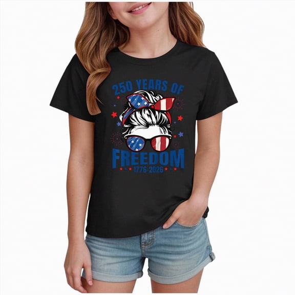 CAICJ98 250 Years American 1776 2026 250th 4th July Independence Day T Shirts for Boys Girls (Black,11-12 Years)