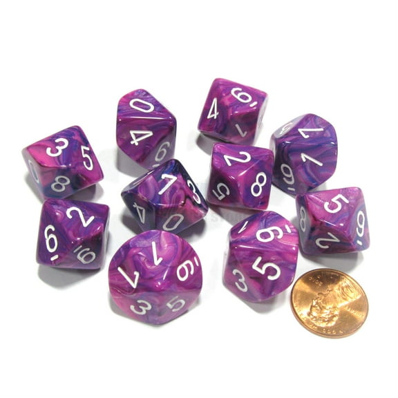 Chessex 27257 Festive d10s Dice, Set of 10, Violet and White