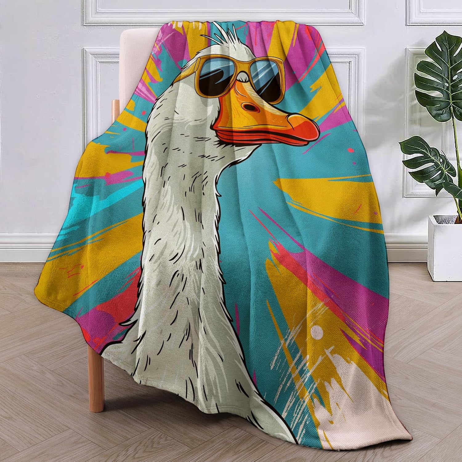 Cute Goose Blanket,Colorful Cartoon Flannel Throw Blankets,Soft Warm Lightweight Cozy Plush Animal Throws for Bedroom Sofa Home Decor Gifts for Women Girls 50"x40"