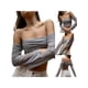 thumbnail image 5 of Txlixc Blusa de corte casual para mujeres, blusa de tirantes plisados de manga larga sólida y hombros abiertos Txlixc  moda, 5 of 6