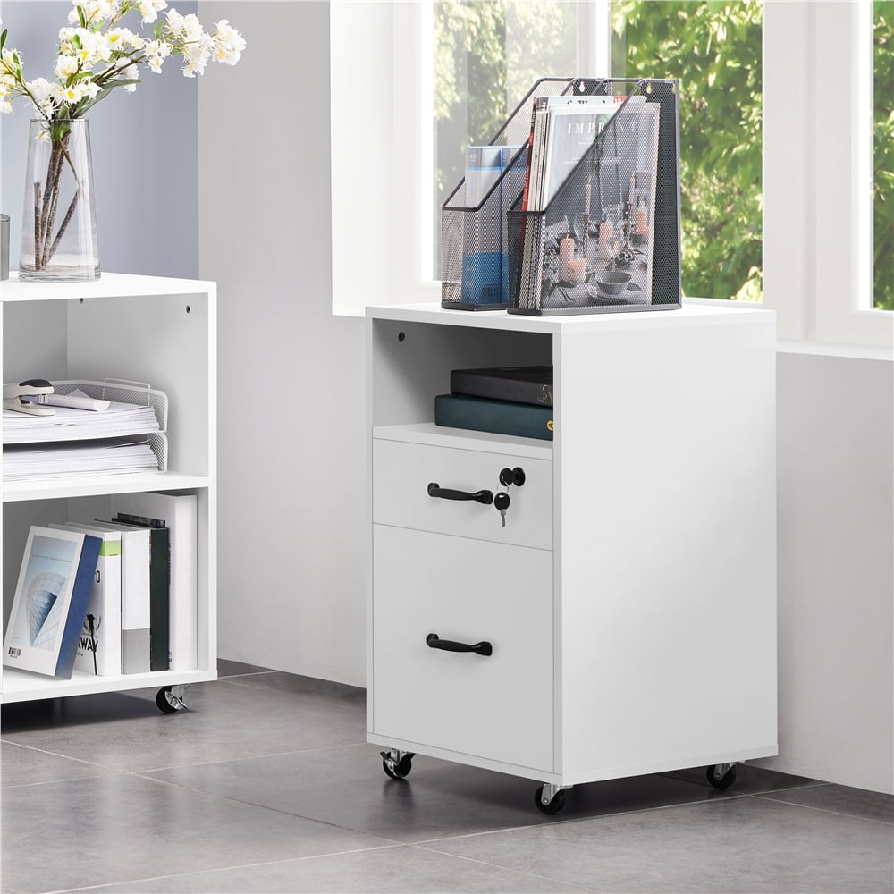 Yaheetech 2-Drawer Wooden Vintage File Cabinet with Wheels for Home and Office, White