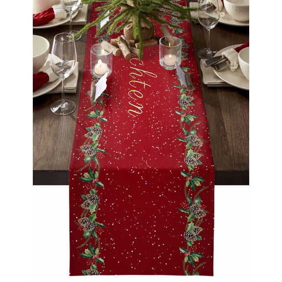 Table Runner Dresser Scarves 90 Inch Long,Frohe Weihnachten Christmas Linen Dining Table Runners