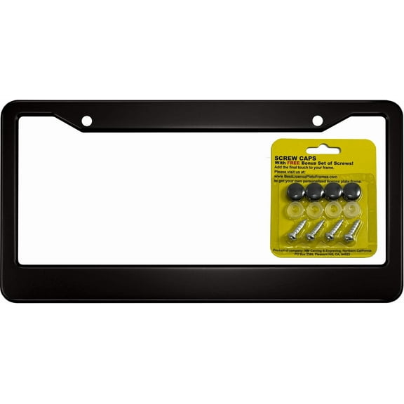 Anodized Aluminum CAR License Plate Frame with mounting Hardware - Black Frame with Black caps