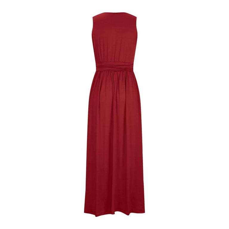 LYEAA Cocktail Dresses for Women Plus Size Wedding Guest Sleeveless V Neck  Maxi Dress Flowy Elegant Homecoming Dress Solid Color Dress Fashion Holiday  Party Dress Ruched Ball Gown Red L - Walmart.com