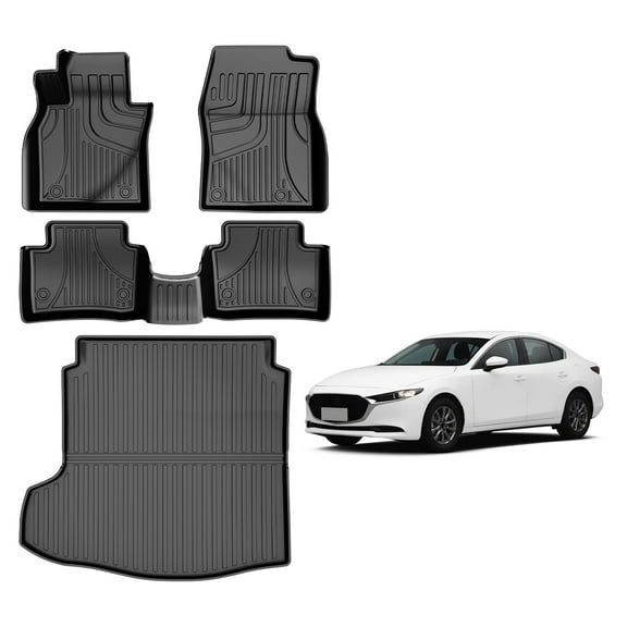 DIKSOAKR Floor Mats & Cargo Liner Fit For Mazda 3 2019-2025 (Only Fits Sedan Models) All Weather Protection TPE Floor Liners Front & Rear Row Full Set Car Accessories