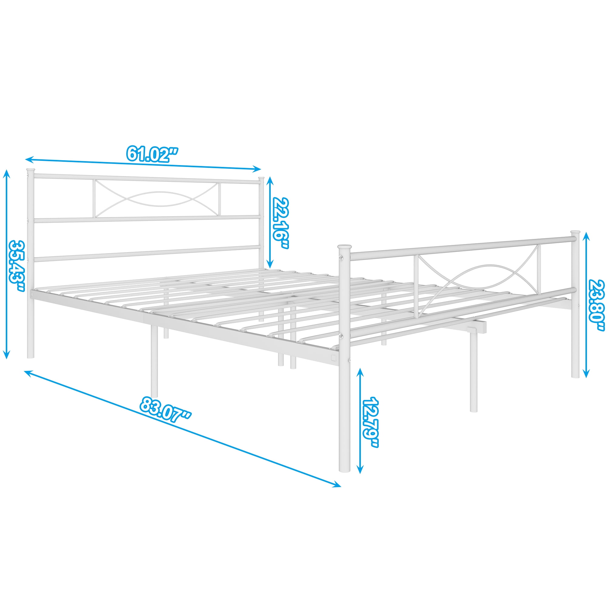 Yoneston Queen Size Metal Bed Frame Bedroom Platform Bed Frame with Headboard, White