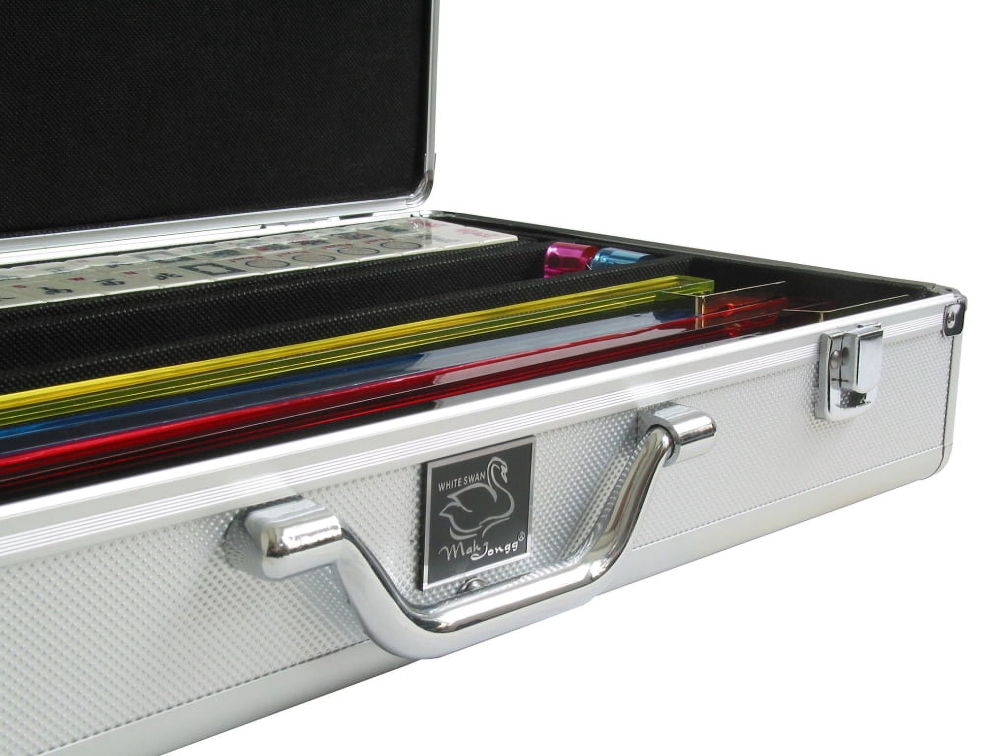 White Swan Mah Jongg (TM) - Ivory Tiles - Pusher Arms - Aluminum Case - Silver