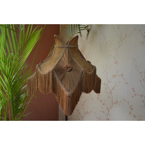 BespokeByNikita Victorian Lotus Gold Fringe Glass Lamp Shade