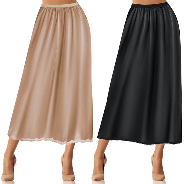 GHSDFBB 2 Pcs Demi-Jupon en Dentelle Long Jupon en Satin pour Femmes sous Robes