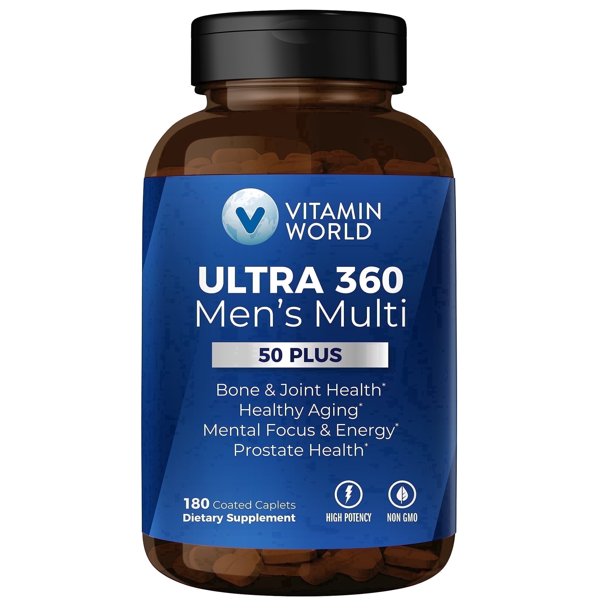 Vitamin World Ultra 360 Multivitamin for Men 50 Plus, Daily Supplement with Minerals, Herbs, Vitamin A, C, D, E & Zinc for Men's Wellness, 180 Caplets