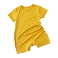 thumbnail image 1 of WEIYLL Boys Rompers Unisex Short Sleeve Sleep Play Solid Color Yellow Baby Overalls for 0-3 Months, 1 of 8