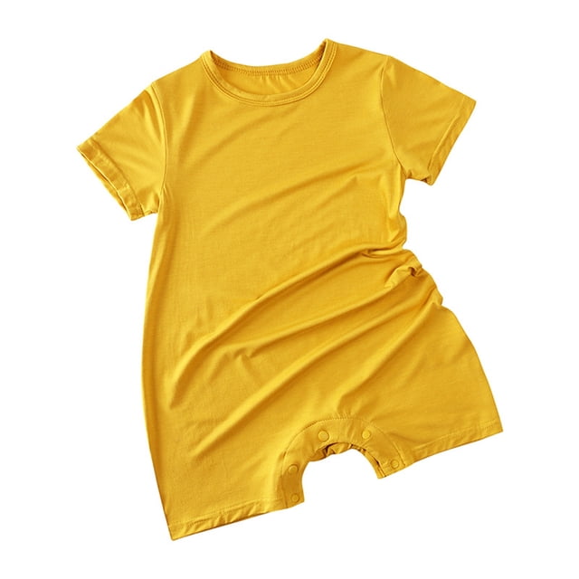 WEIYLL Boys Rompers Unisex Short Sleeve Sleep Play Solid Color Yellow Baby Overalls for 0-3 Months
