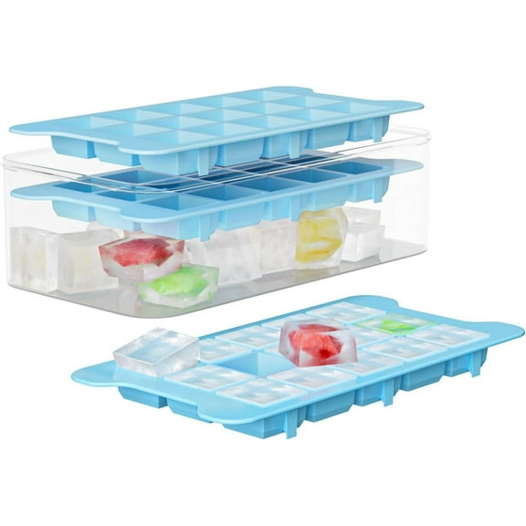Ice Cube Tray for Freezer with Bin: Easy Release Ice Cube Maker with Covered Ice Holder - 3pack Ice Trays for Making 1.5inch Icecubes - Icebox with Lid