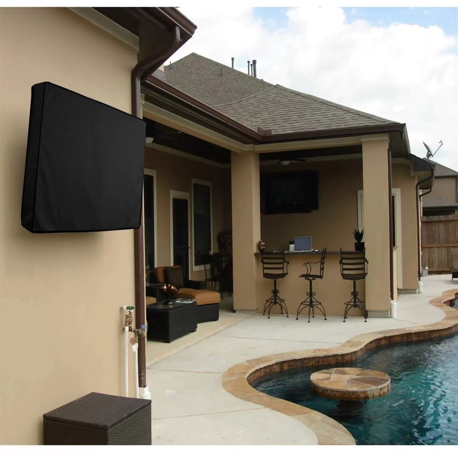ZOURIH Outdoor TV Cover Heavy duty Waterproof TV Cover Box Black with Bottom Seal Heat Resistant Weatherproof Dustproof Anti UV Outside Television Protector
