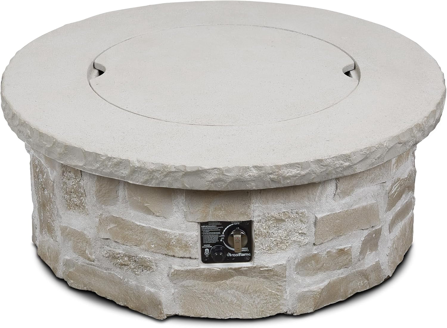 Real Flame Scottsdale 40" Round Stone Propane Fire Pit Table in Beige